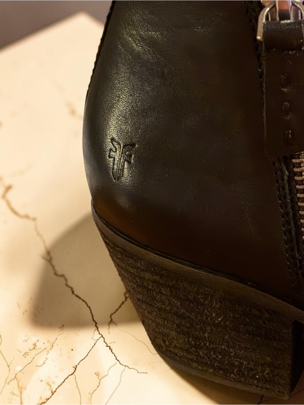 Frye Black Leather Side Zip Ankle Boots Block Heel Genuine Leather Booties - Picture 7 of 15